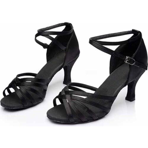 Female Adult Latin Dance Shoes Woman Sandals Leather Soft Bottom Square Dance Acrobatics Shoe Satin Summer Women Shoes Weaving