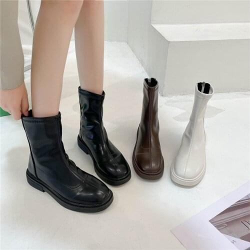 COOTELILI Women Boots Round Toe Womens Boots Casual Shoes 2021 Fashion Slip On Woman Boots 3 Heel Botas Femininas 35-40