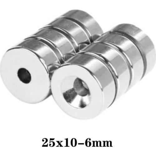 1/2/5/10/15pcs 25x10-6 mm Neodymium Magnet Disc 25*10 mm Hole 6mm Circle Magnets 25X10-6mm Round Countersunk Magnetic 25*10-6