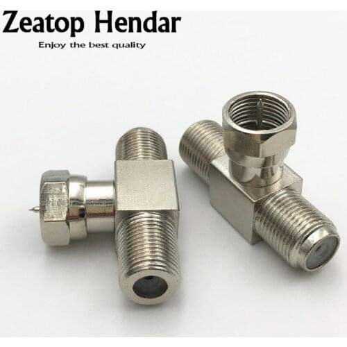 100Pcs Brass F Type 1 Male to 2 Female Jack F Plug to Dual F Jack Socket T Splitter 3 Way Adapter TV Coaxial Antenna Connector