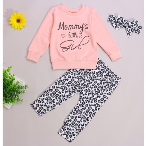 0-3Y Baby Girls Clothes Set Letter Print Long Sleeve Pullover and Leopard Long Pants with Headband 3Pcs Autumn Casual Outfits