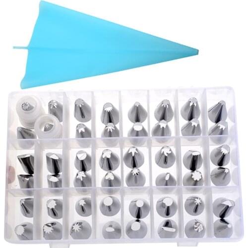 51 Pcs 48 Heads Cream Pastry Bag Silicone DIY Cake Decorating Tips Dessert Decorators Icing Piping Stainless Steel Nozzle Set