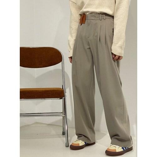 Male Wide Leg Front Folded Trouser Mens Loose Color Block Pathcowrk High Waist Slim Casual Suit Pants Black Gray