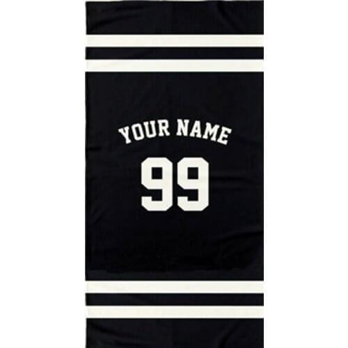 Black White Personalised Jersery Hockey Football Gifts Custom Name Number Sports Beach Towel for Bath Men Micro Fiber Gym Towels