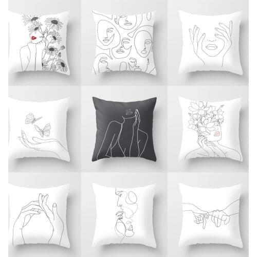 Black and White Printing Pillowcase 45*45cm Square Portrait Pillow Covers Sofa Throw Pillowcase Line Cushion Cover Home Decor