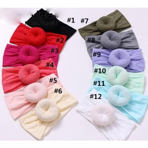30pc/lot New Solid Round Knot Nylon Headband Bow Headbands For Kids Girls Turban Hairband Children Soft Cotton Headband