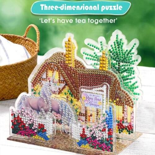 Childrens puzzle DIY three-dimensional puzzle diamond painting, unicorn,Princess,angel,house, 3D building block castle painting