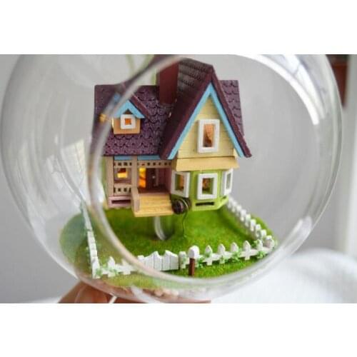 DIY Wooden Miniature Dollhouse 3D Kit & Glass Dust Cover Hut and Voice control light swich with English instruction doll house