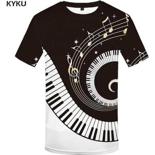 KYKU Brand Music T shirt Men Geometric T-shirts 3d Black And White Tshirt Printed Harajuku Shirt Print Novel Anime Clothes