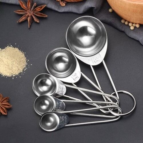 5pcs/Set Measuring Spoon Stainless Steel Coffee Powder Spice Measure Scoop Multipurpose Food-grade Kitchen Baking Tools
