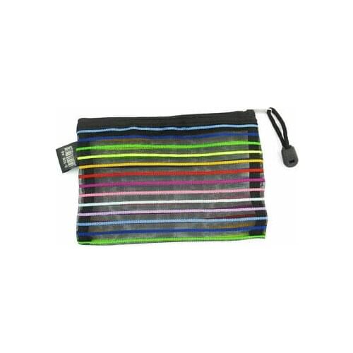 Colorful Stripes Pattern Nylon Zipper Closure Sheer File Bag Holder