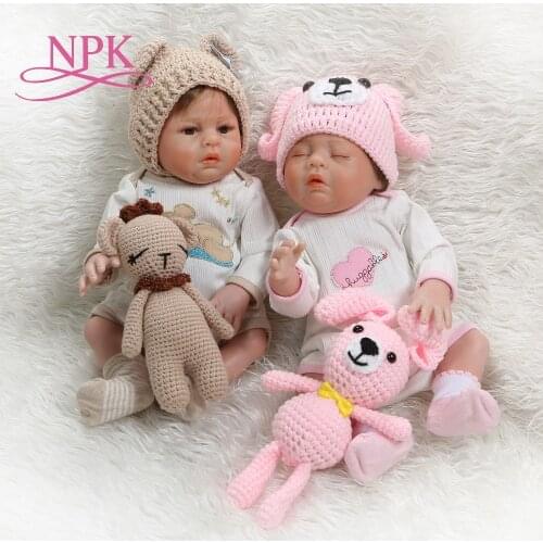 NPK 48CM bebe doll reborn newborn baby twin baby boy and girl hand detailed painting pinky look full body silicone