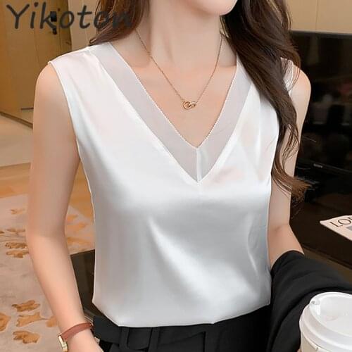 2021 Summer V Neck Basic Tank Tops Women Sleeveless Satin Silky Sexy Top Casual White Camisole S-3XL Plus Size Débardeur Femmes