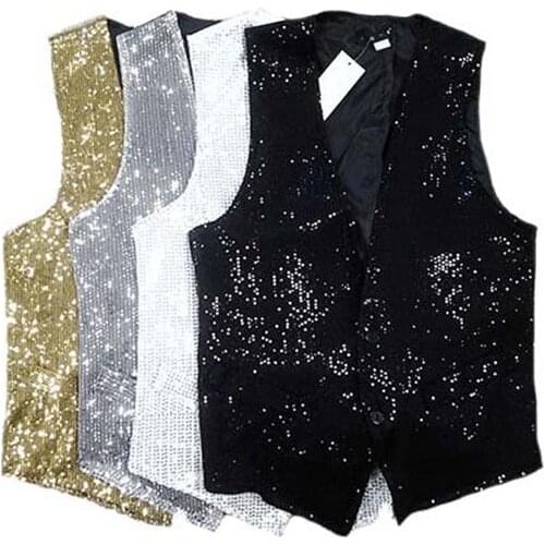 Hot ! 2020 New Men Plus Size Clothing Jazz Dance Costume Paillette Vest Hairstylist Nightclub Singer Stage Costumes Suit Vest