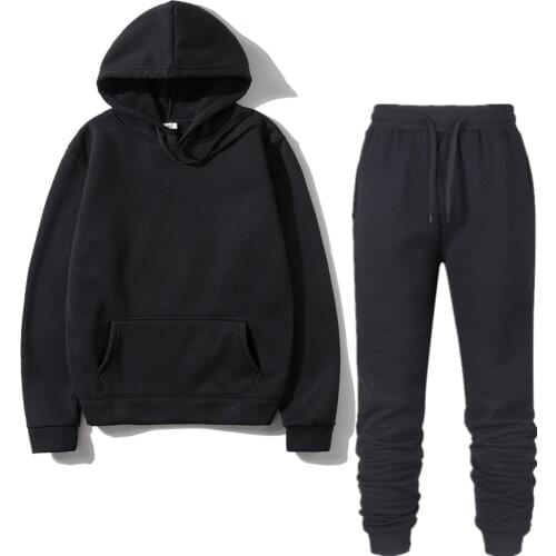 S-XXXL hoodie suit sportswear mens fleece warm Sweatshirt solid color jogging men sportswear sports suit homme two-piece jacket