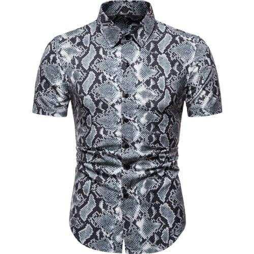 New large size short-sleeved shirt with snakeskin pattern for men half sleeves