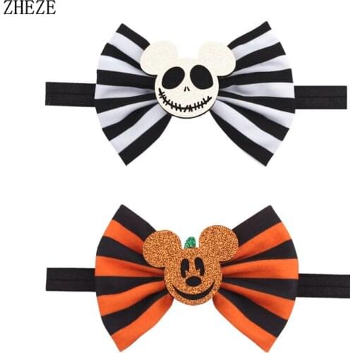 10Pcs/Lot 2021 New Arrival Halloween Festival Skull Bow Baby FOE Headband Classical Party Hair Accessories Trendy Headwear
