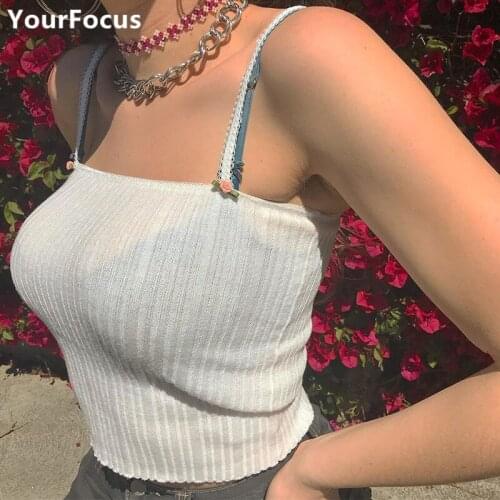 New kawaii cute top small pink flower lace cropped tight short camis haut femme