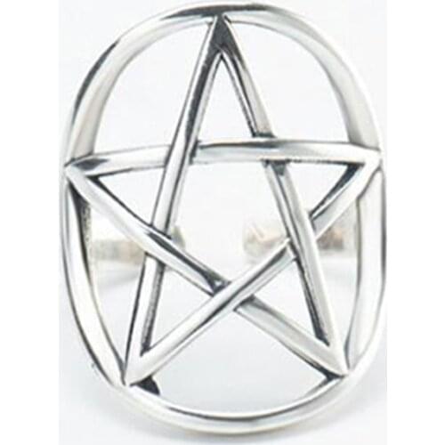 New Punk Style Ring 925 Sterling Silver Pentagram Ring for Lady Adjustable Size Ring Fashion Star Signet sterling-silver-jewelry