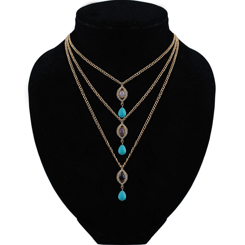 Naturally Stone Charm Necklaces& Pendants Fashion Jewelry Multi Layers Necklaces for Women 2 colours