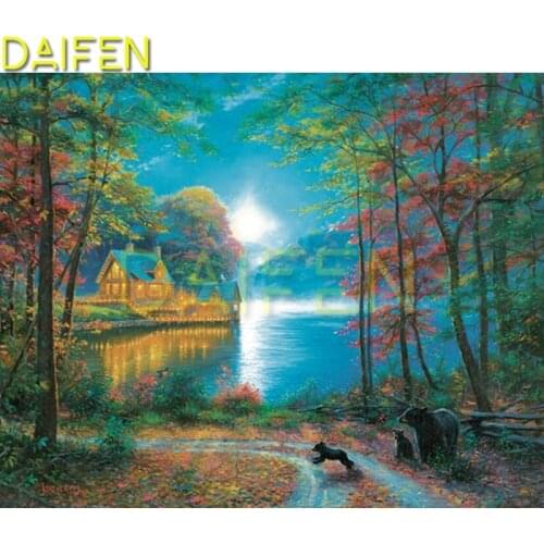 Full Square Diamond embroidery Lake Bear Moonlight DIY 3D Diamond mosaic Full Round Diamond painting Cross stitch Tree Lake Bear