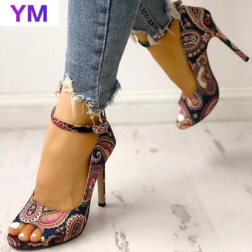 Ankle Strap Gladiator High Heels Women Pumps Natural Buckle High Heel Shoes PeepToe Shoes Lady Thin Heel Casual Black Shoes