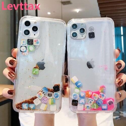 Luxury Fashion Quicksand Case For iPhone 12mini 11 Pro Max X XR App Icon Glitter TPU Hard Cover For iphone XS MAX 8 7 6 6s Plus