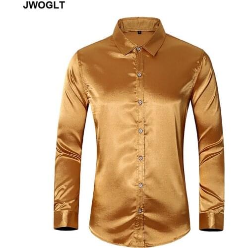 45KG-120KG Mens Luxury Gold Shirt Long Sleeve Regular Fit Button Down Social Emulation Silk Black White Shirts 5XL 6XL 7XL