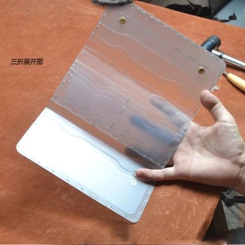 DIY three folded long leather wallet pvc template leather craft sewing pattern accessories