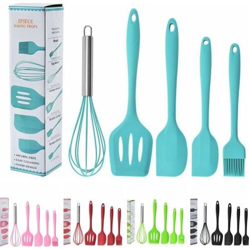 Silicone Cooking Utensil Set 5PCS Full Set of Shovel Silicone Shovel Oil Brush Egg Beater Cooking Spoon Spatula 5 Colors
