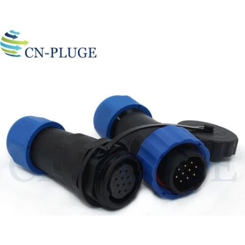 SP20 Type 10 pin Waterproof Connector , Automotive Docking Wire Connector Plug & Socket Male And Female 20mm Panel Mount IP68