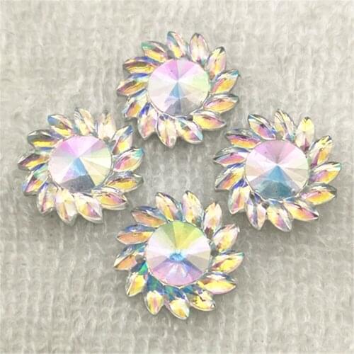 NEW DIY 10pcs Mix 20mm AB Resin Flower Rhinestone Flatback Wedding 2 Hole Crafts