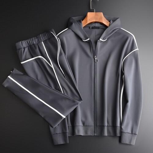 Hoodies Luxury High Density Spandex Fabric Slim Fit Sweatshirt 2pcs (hoodies+pants) Grey Men Hooded Sweatshirts