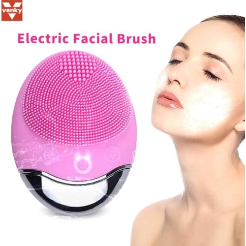 VENKY Ultrasonic Electric Silicone Wireless Facial Cleansing Brush Face Skin Care Tool Massager Vibration Pore Deep Cleansing
