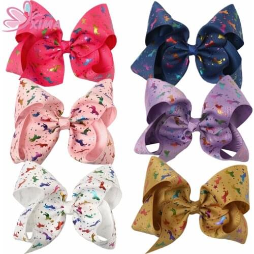 XIMA 1PC Retail 5''Hot Stamping Metallic Gold Unicorn Hair Bows Hairpins for Girls Hair Accessories