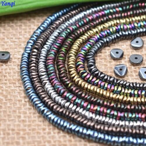 Yanqi Wholesale 4/6mm Natural Stone Beads Round Chip Shape Hematite Beads Flat Loose Beads For Jewelry Making DIY Bracelet 15"