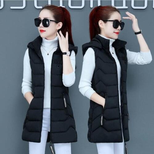Large Size Vest Women Jacket Spring 2021 New Coat Female Sleeveless Long Slim Autumn Thick Warm Vests Women Waistcoat Black