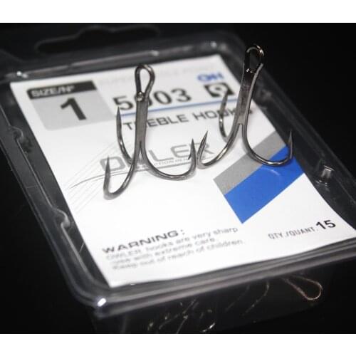 15pcs/box 3 colors treble Hooks Size 1#-14# Round Bent Treble Saltwater Bass Steel Fishhooks solid Triple Hooks