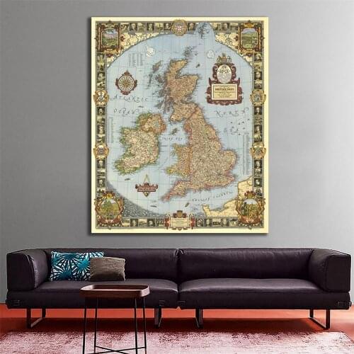150x225cm Non-woven Waterproof Map For Research And Wall Decor 1937 Edition Vintage Map of The Kingdom of Great Britain