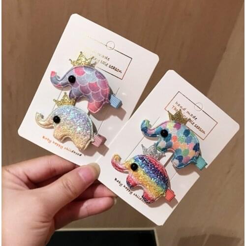 2PCS New Cartoon Cute Rainbow Elephant Crown Girls Hair Accessories Hairpins Children Headwear Baby Hair Clips Headdress
