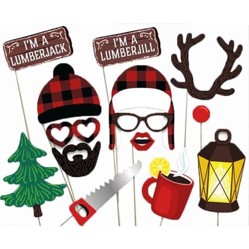 33pcs Merry Christmas Lumberjack Party Decorations Kids Birthday Party Favors DIY Photobooth Props Baby Shower Party Supplies