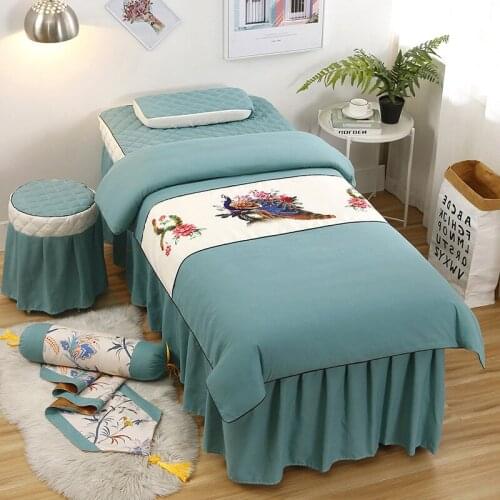 New Luxury Printing 4 Pcs Beauty Salon Bedding Set Bed Linens Bedspread Massage Spa Pillowcase Stoolcover Duvet Cover Sets
