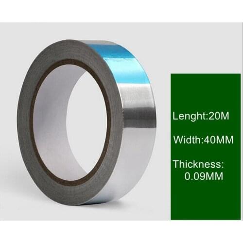 5Rolls Width 40mmx20m thickness 0.09mm,Aluminum Foil tape Adhesive,Heat-resistant,waterproof,radiation protection,shielding