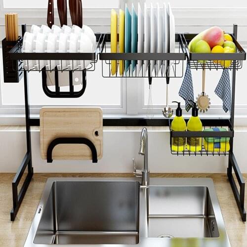 85cm Large Capacity Over Sink 304 Stainless Steel Kitchen Supplies Shelf Storage Holders Bowl Dish Utensils Rack Organizer