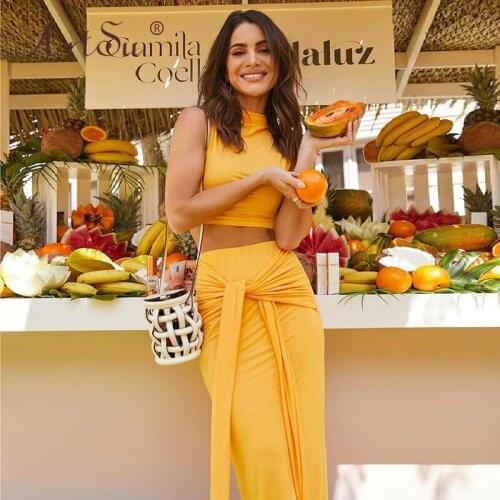 ArtSu Fashion Sleeveless Crop Top And Long Skirt Suits Elegant Club Party Outfit Women Matching Set Bandage Two Piece Set Solid