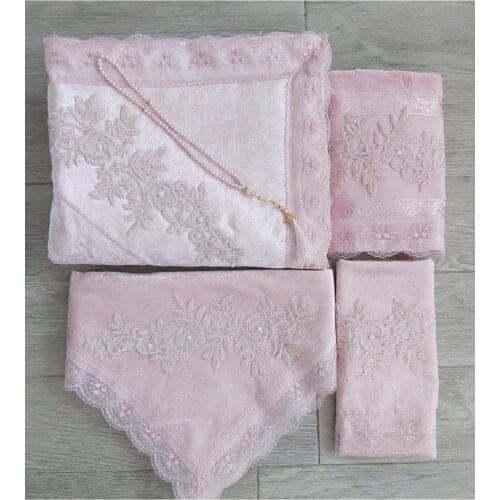 Velvet Prayer Team 5 Piece Dowries Bohça Bridal Set-Powder