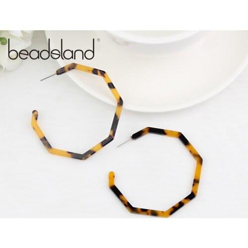 Beadsland Acetic Acrylic Hoop Earrings Ethnic Fashion Polygon C Design For Women Girls Dancing Party Christmas Gift 40146