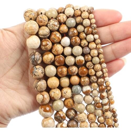 Natural Stone Beads Cut Surface Map Stone Loose Beads for Jewelry Making Needlework DIY Bracelet Strand 4-12 MM