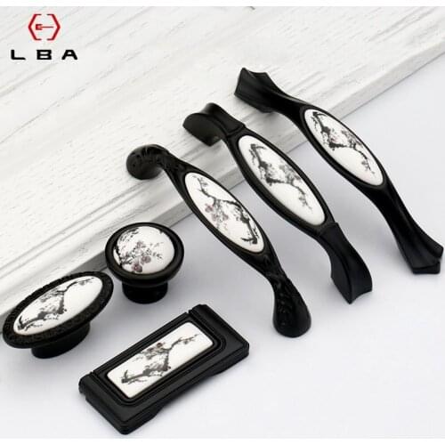 Zinc Alloy Chinese Ink Jiangnan Cabinet Wardrobe Handle Antique Cabinet Door Handle Black & White Hardware Pull Handles