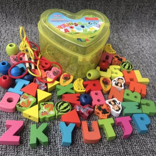 Wooden Toys Baby DIY Toy Cartoon Fruit Animal Beaded Stringing Games Children Girls Boys Monterssori Educational for Kids